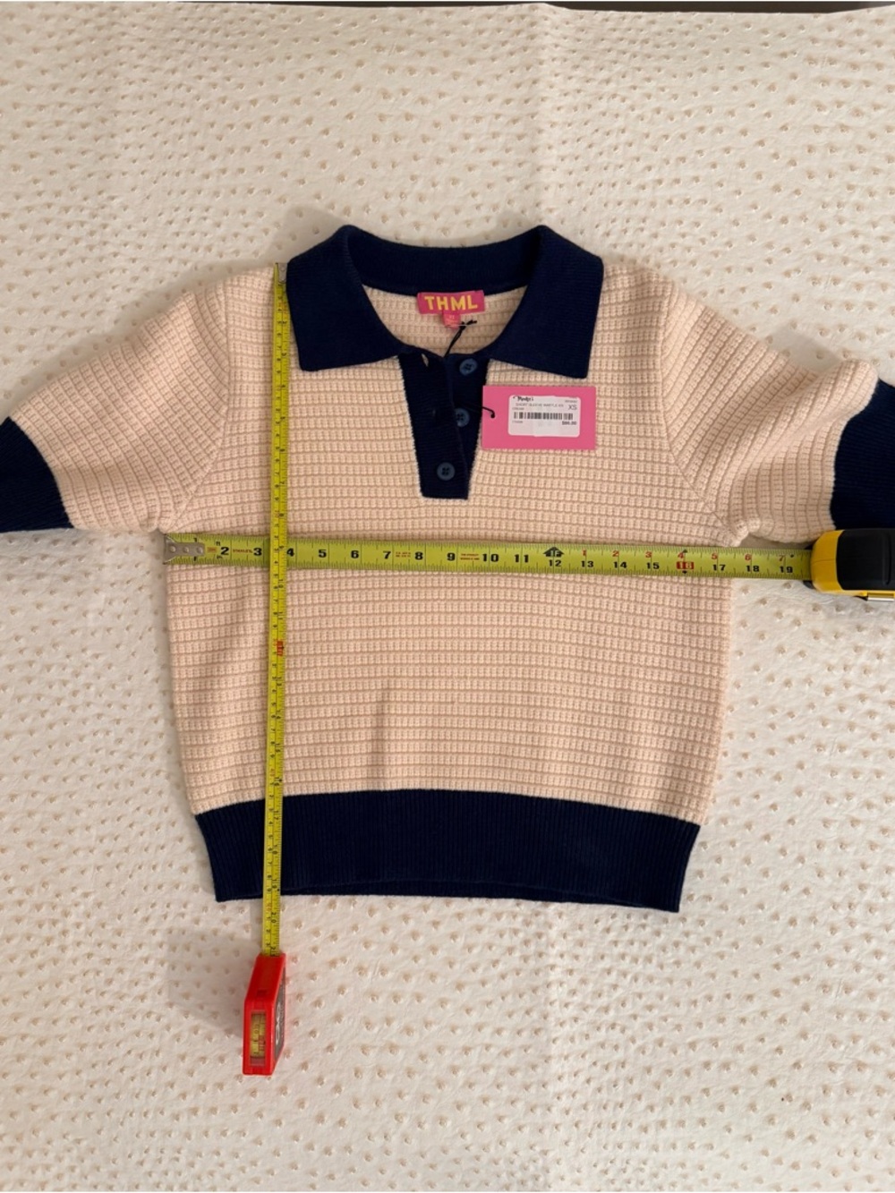 THML Cream Knit Polo with Navy Trim - Picture 2 of 4